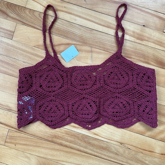 Zara Crochet Burgundy Crop Top - Picture 4 of 6